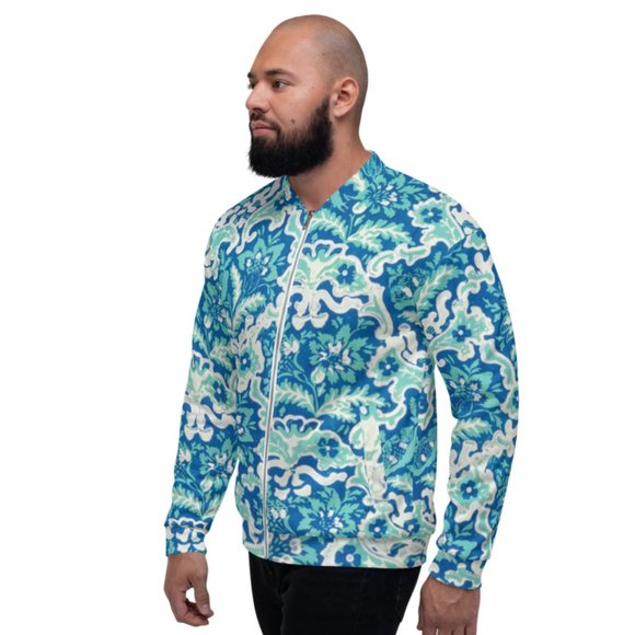 Vintage Flower Pattern Unisex Bomber Jackets. - Picture 3 of 6